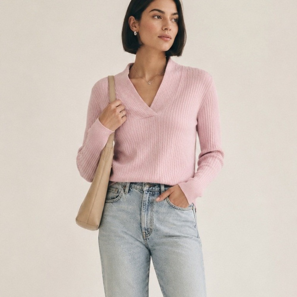Pink Cable Knit Sweater‎ Jeanne Pierre Shawl Collar Cotton Pullover Large